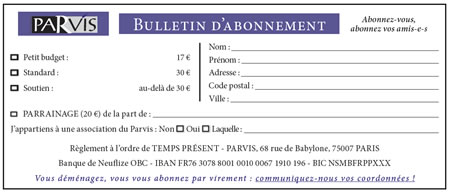 bulletin d'abonnement revue Parvis